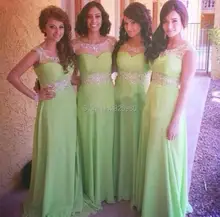 Chiffon Sheer Neck Beaded Aqua Color Bridesmaid Dresses Party Gowns Long Amazing Special Occasion Dress for Wedding Prom 2016