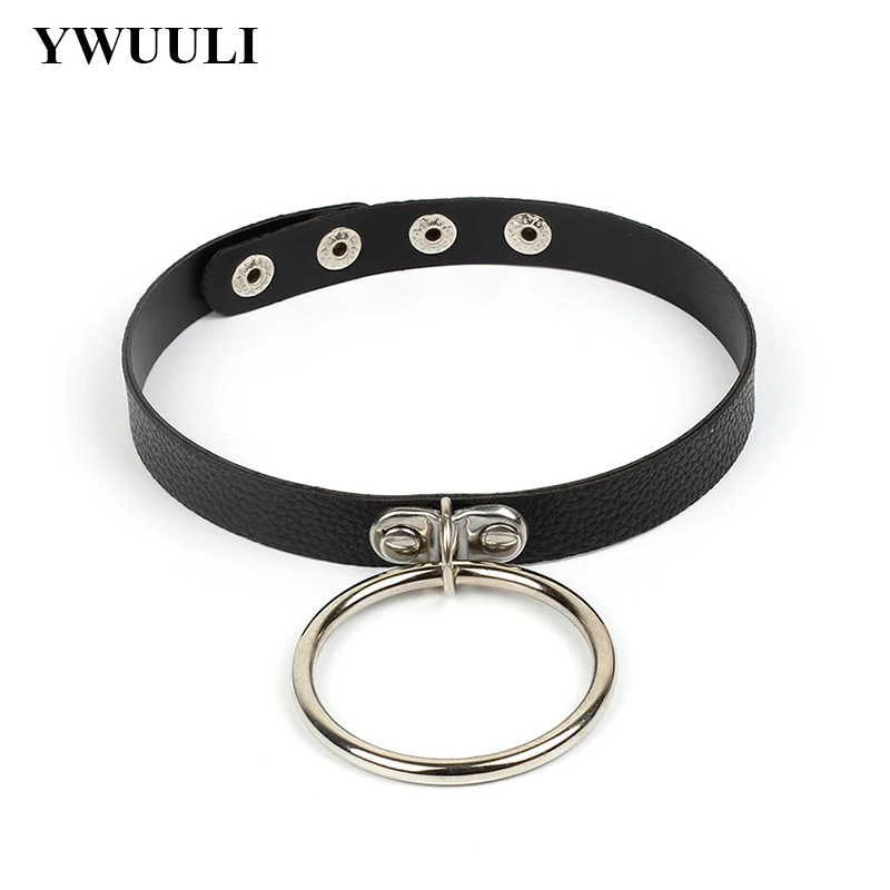 

Punk Harajuku Big Round Circle Pendant PU Leather Choker Necklace Women Exaggerated Statement Clavicle Necklace Jewelry XR1761