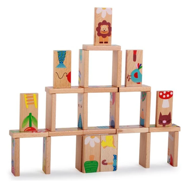 28pcs/set Animal Solitaire Puzzle Toy Kids Domino Child Toy Blocks Standard Domino Wooden Early Educational Childhood Toys Games 2