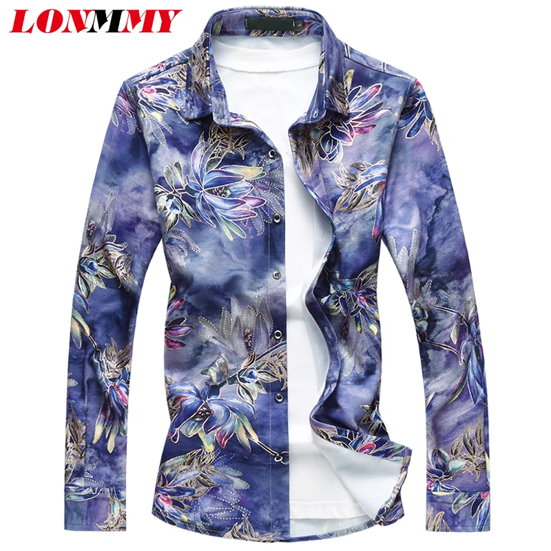 

LONMMY 6XL 7XL Long sleeve men shirt floral Camisa masculina shirt men streetwear hawaiian shirt Flower blusas shirts men dress