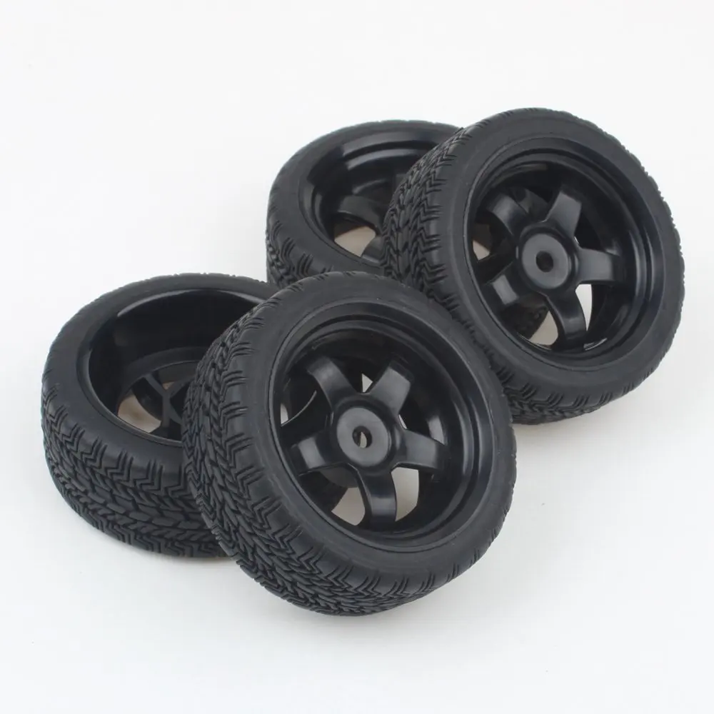 Black 5 Spoke Plastic Wheel Rim&Soft Tires Tyre for RC 110 On Road Car