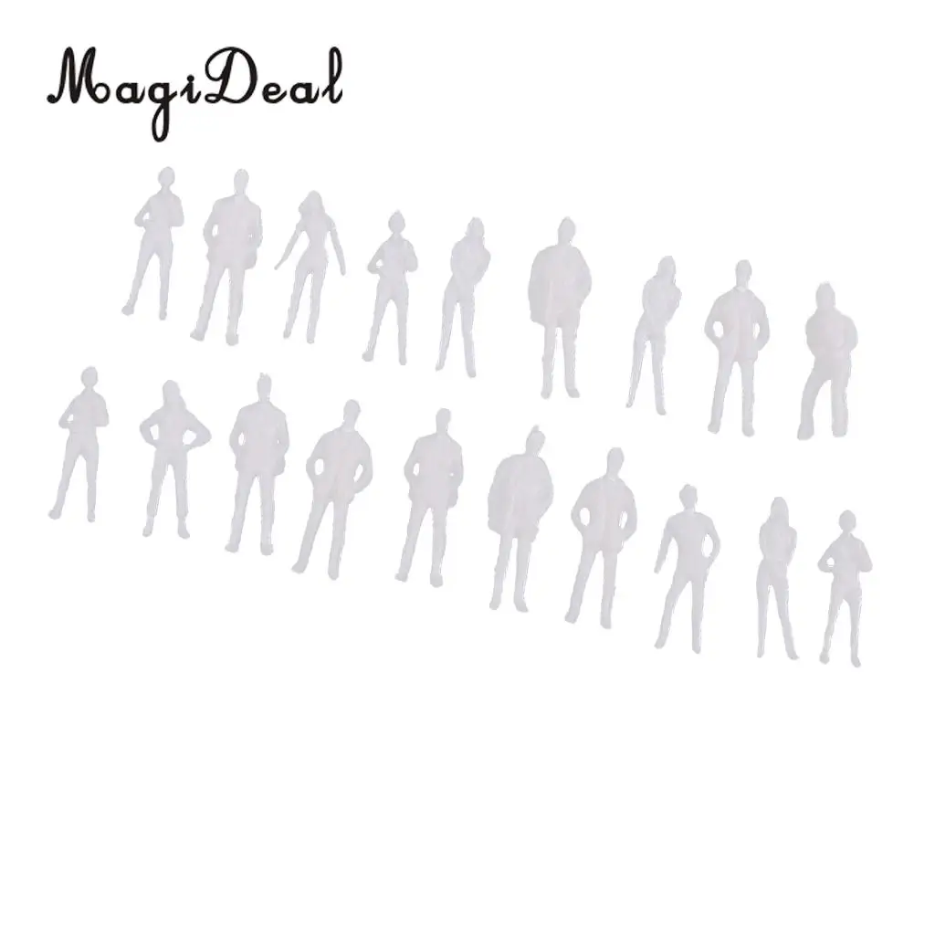 MagiDeal 20Pcs 1/75 HO Scale Unpainted Model People Architectural Figure Miniature Human Plastic Scene Simulation for Layout