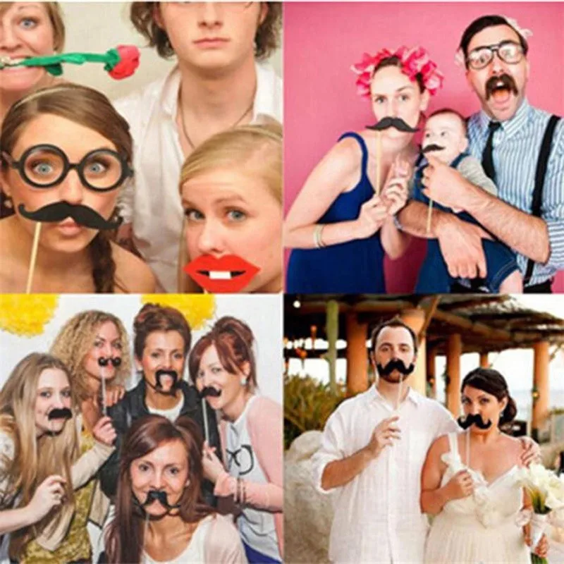 Photo Booth Реквизит 44 шт./компл. Photobooth для Одежда для свадьбы, дня рождения Photo Booth Реквизит Очки Усы губ на палочке