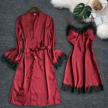 

Feitong Womens Sexy Lounge Set Plus Size Ladies Eyelash Lace Lingerie V-neck Lace Details Pijama Mujer femme hiver sleepwear set
