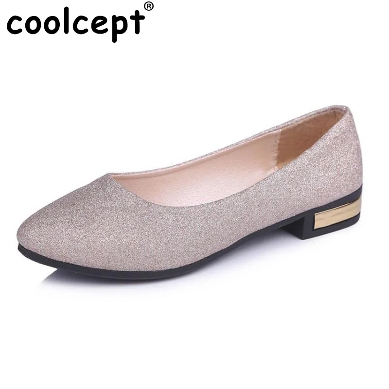 

Coolcept Elegant Women Shine Wedding Flats Shoes Women Round Toe Glitter Flats Shoes Women Sexy Wedding Party Shoe Size 36-40
