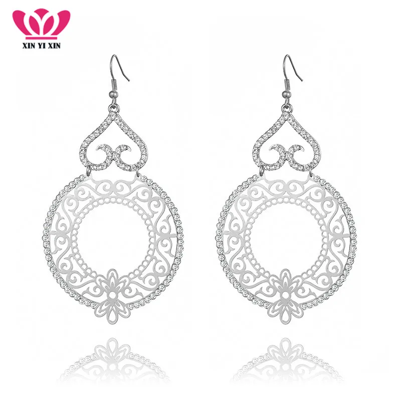 

Big Hollow Pattern Crystal Earrings for Women Gold Silver Cloud Design Drop Earrings Wedding Party Jewelry Gift Dropshipping