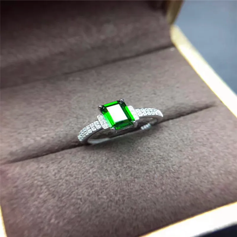 platinum plating Мода Россия серебряное кольцо с камнем 5*7 мм естественный диопсид драгоценный камень кольцо твердое 925 Серебряное кольцо из диопсида романтический подарок на день Святого Валентина - Цвет камня: platinum plating