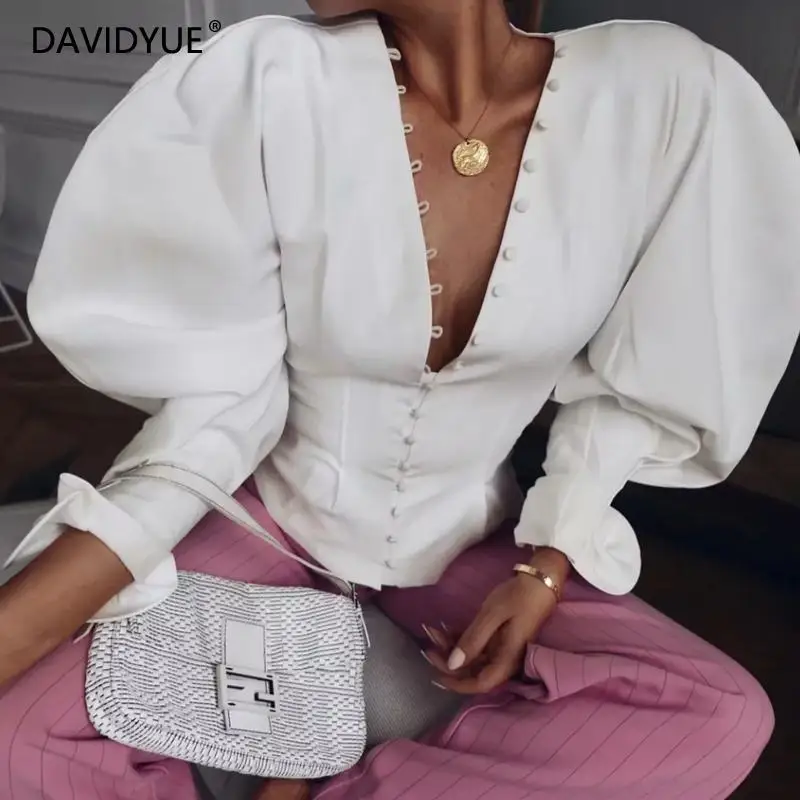 

2019 vintage button white blouse shirts korean womens tops and blouses Streetwear clothes long sleeve office ladies tops