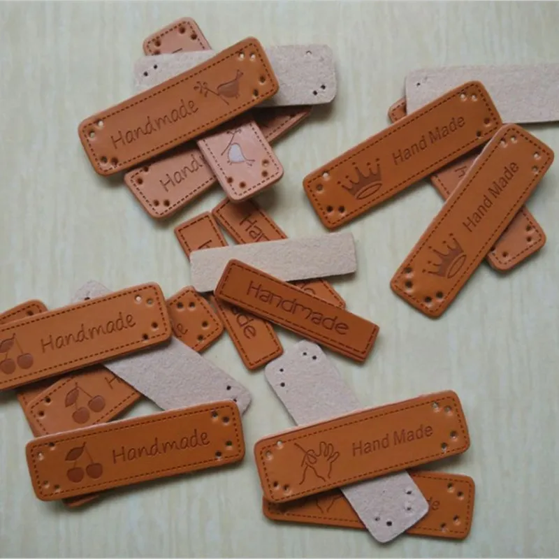 Mixed50pcslotEnglishHandmadebagmainlabelsPUleatherCraft
