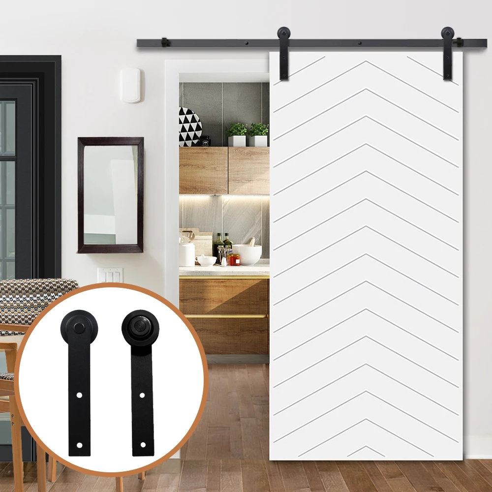 LWZH 6ft 7ft 8ft 9ft Sliding Barn Door Hardware Kit Top Mounted Hanger Track Black Steel Closet Door Roller Rail for Single Door lwzh 7ft 9ft american style wooden sliding barn door diy hardware kit black steel t shaped roller track hardware for single door