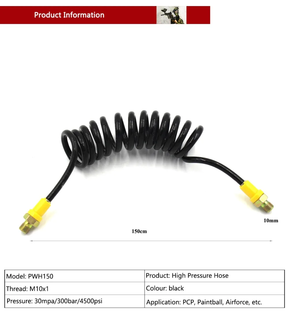 PCP Airforce пейнтбольное пневматическое устройство M10x1 Мужская нить шланг высокого давления 150 см длинный нейлоновый шланг разъем из углеродистой стали 30 мпа