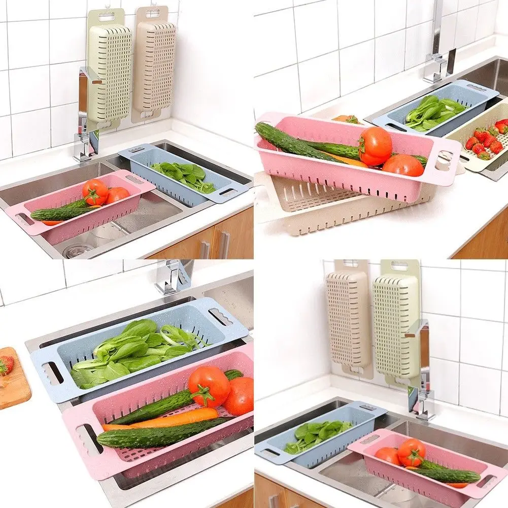 Multifunction Kitchen Sink Rack Vegetables Fruit Drain Basket Tableware Organize Drying Shelf