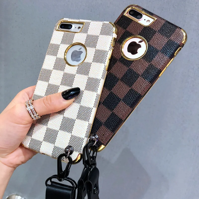 

7 Mobile Shell iphoneX Brown Plaid Plating TPU All Inclusive 8p Cover 6s