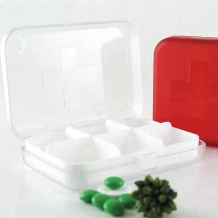 

Promotional plastic pill shaped 6 room pill box