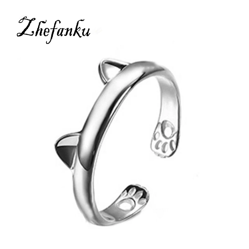 

Midi Finger Boho Silver Plated Cat Ear Ring Cute Tiny Bear Ear Open Ring For Women Girl Child Gifts Adjustable Bijoux