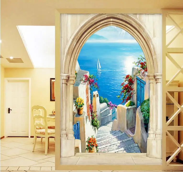 

3D stereoscopic entrance ocean views Roman column wallpaper 3d modern mural painting photos Home Decoration