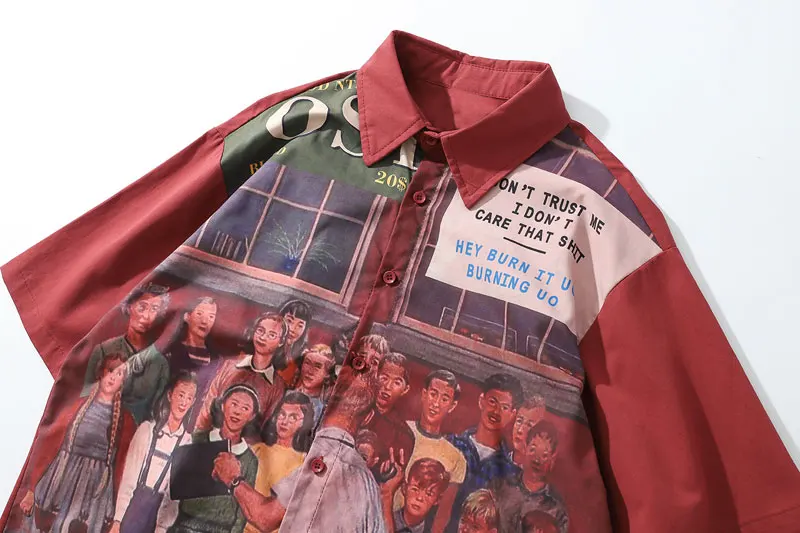 Vintage Painting Print Dress Shirts 2