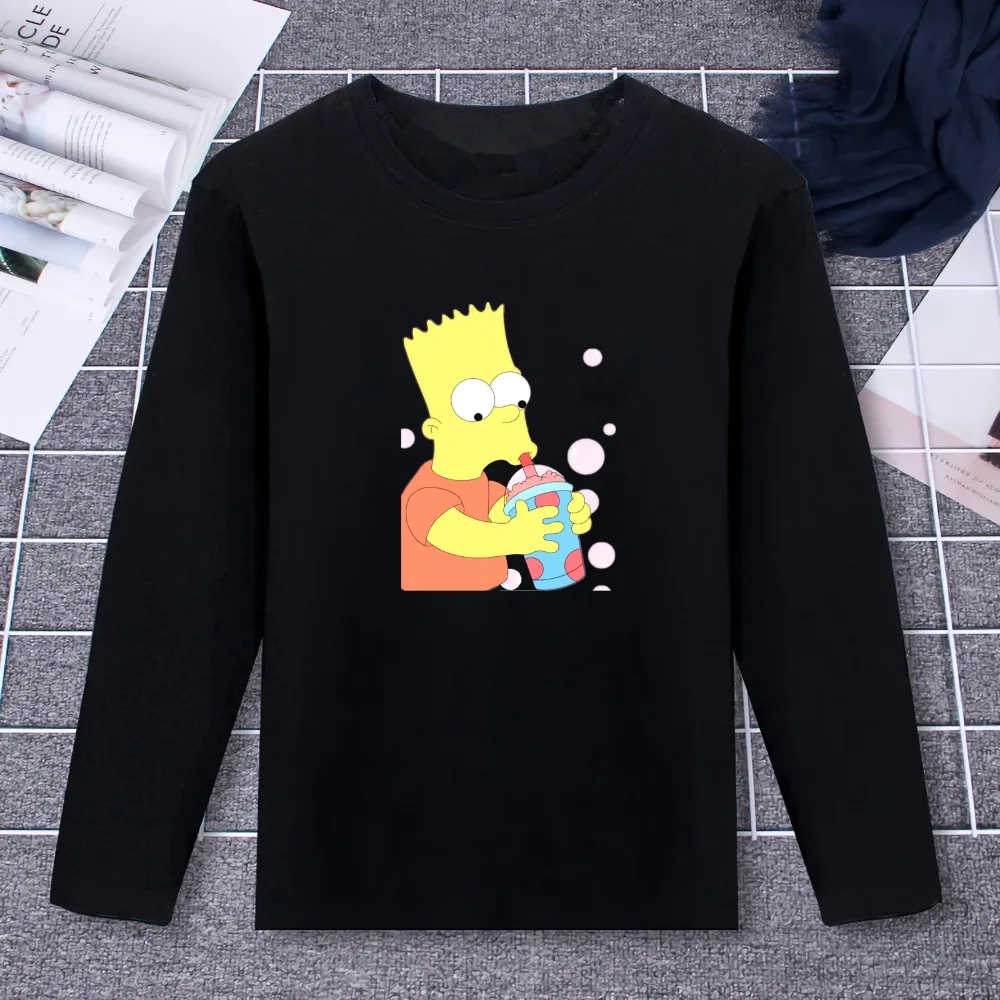 

2019 Pure Cotton T-Shirt Simpson Funny Life TV Show Design Printed Long Sleeve Fashion Casual Tops Tees Brand Unisex Clothing
