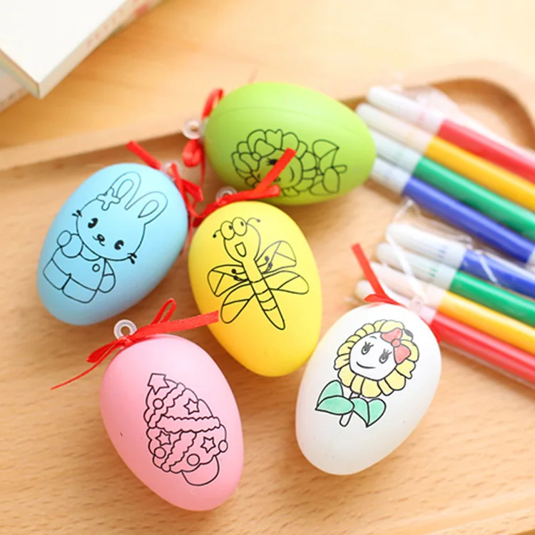 Cheap 1set Easter Eggs Decorations Kids Diy Hand Painted Graffiti