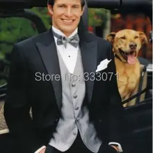 Тонкий черный смокинг с лацканами с острыми углами серый жилет лучшие мужские для шаферов мужские свадебные костюмы(пиджак+ брюки+ галстук+ жилет) 3 шт