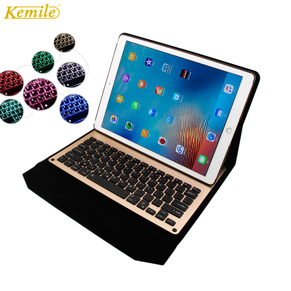 

Kemile For Ipad pro 12.9 Keyboard Ultra Thin Backlit Wireless Aluminium Bluetooth Keyboard cover for iPad Pro 12.9 Case Leather