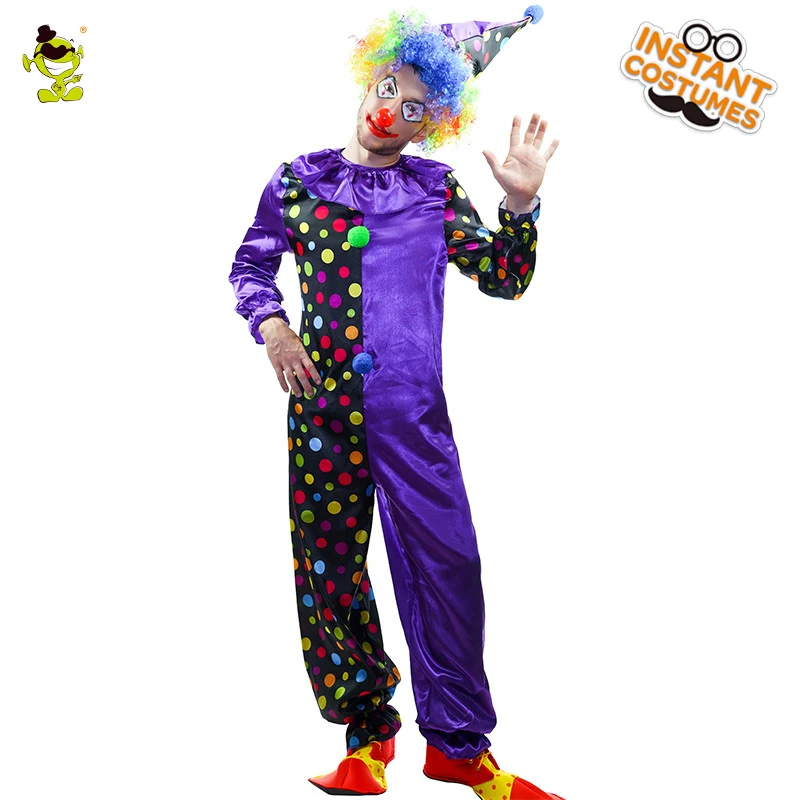 Funny Purple Clown Costumes For Men's Fancy Dress Up Halloween Cosplay