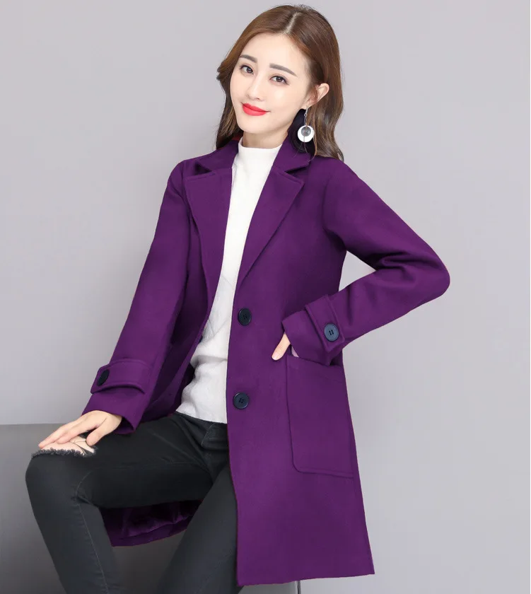 Veste Col Unique Manteau Féminin bourgogne Pourpre Office Poitrine down Turn Laine En Long Bleu Mélange Lady Manteaux marine Mode Et Hiver wqRW70aZq