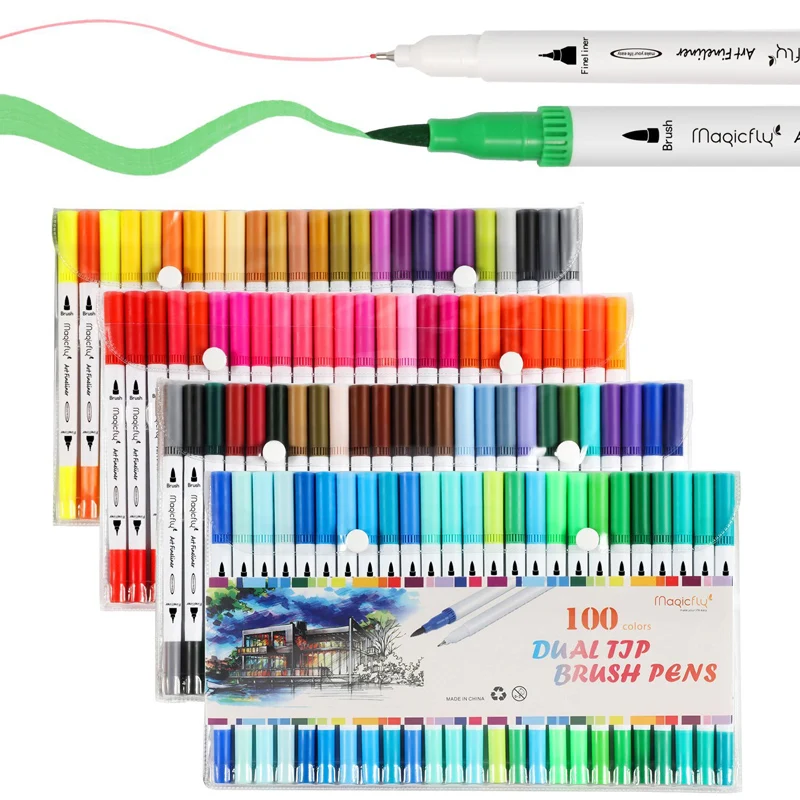 Dual Tips Fine Brush Sketch Marker Pen Water Based Ink Watercolor Paintbrush