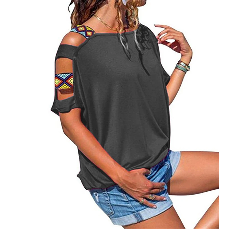 BBYES Hot Summer Female Casual Sleeve Loose Type T-Shirt Tops Women Short Sleeve Strapless Off Shoulder Blouse Plus Size S-2XL