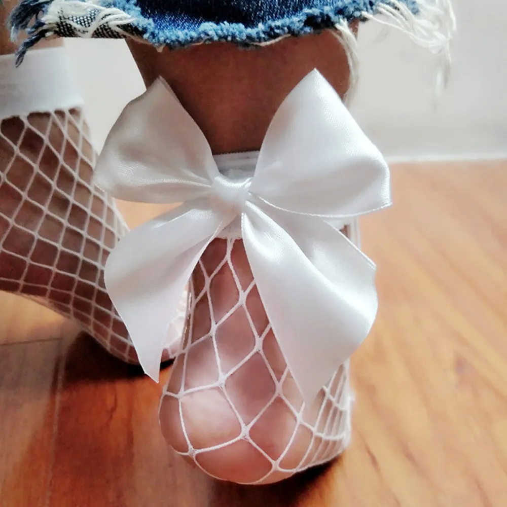 Новинка; Лидер продаж 2019 г. модные женские туфли сетка с рюшами Большой ажурные носки длиной по щиколотку галстук бабочка сетки кружево