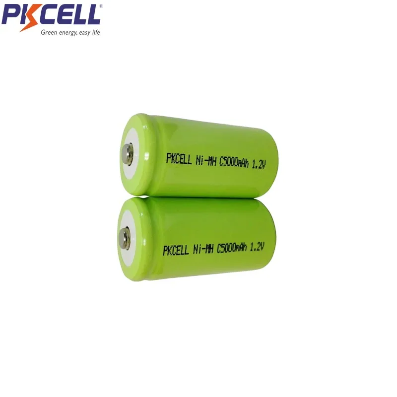 

2Pcs PKCELL NIMH Rechargeable Battery 1.2V C 5000mAh Button Top