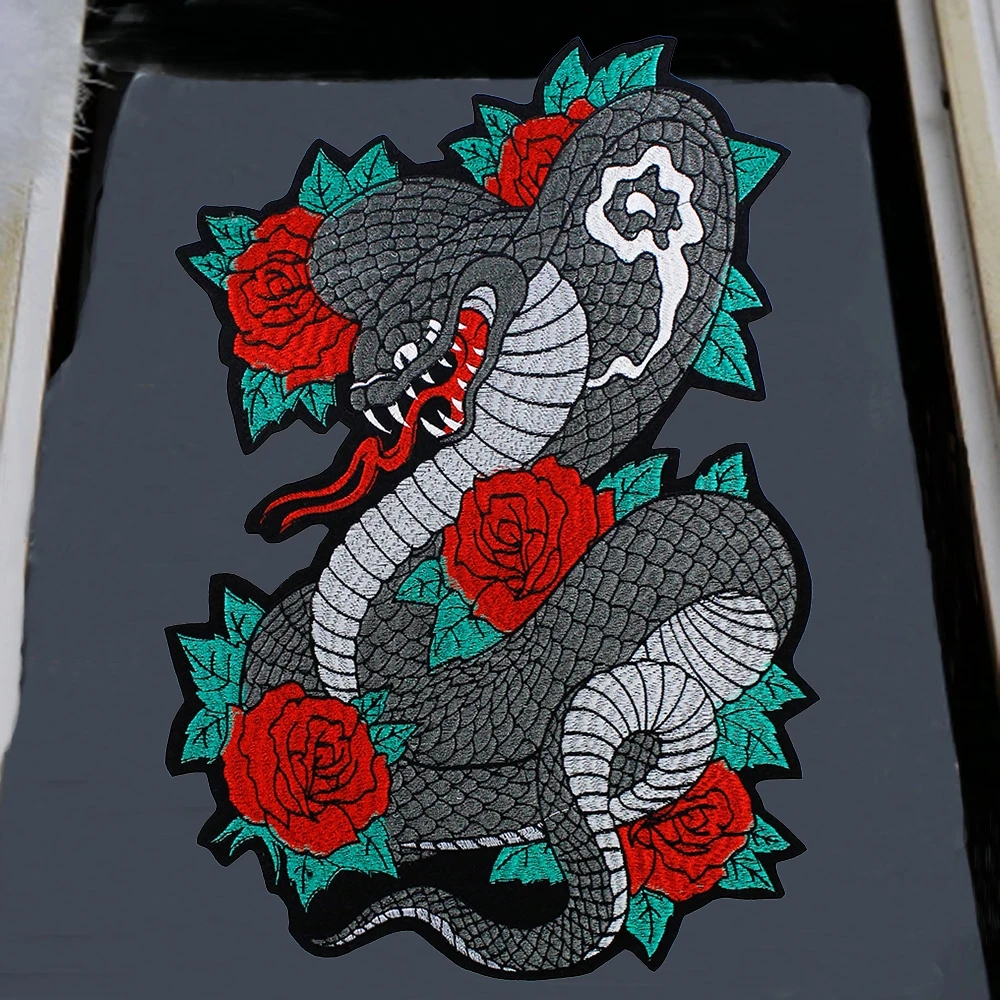 

1PC Large Embroidery Snake Patch Rose Applique for Clothing Jacket Vest Clothes DIY Iron on Badge Patches P160