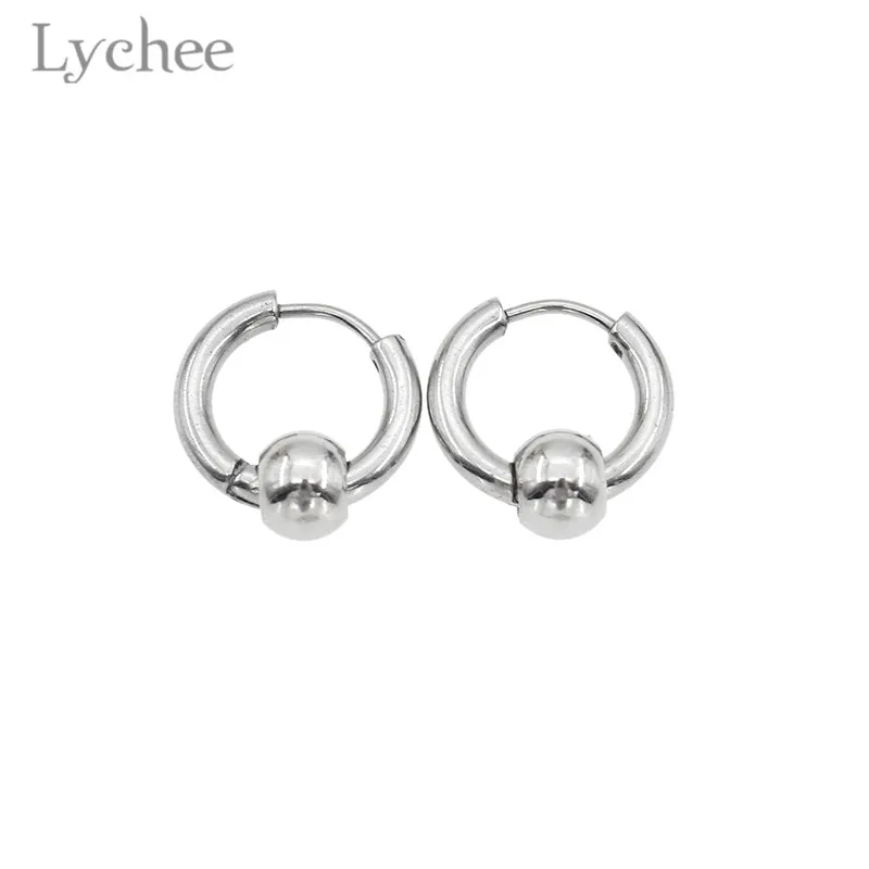 Lychee Punk Stainless Steel Circle Hoop Earrings Unisex Silver Color