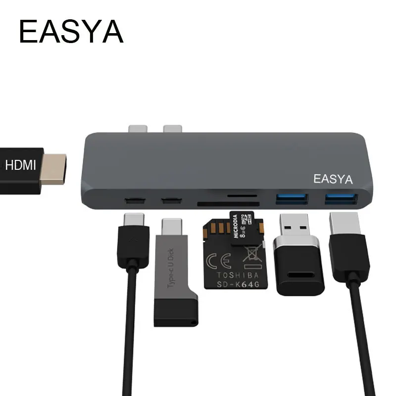 Tipo-C Hub FACILE USB a HDMI Adattatore Thunderbolt 3 USB C Hub Dock con USB 3.0 Hub PD Lettore TF Card SD per MacBook Pro 2017