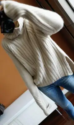 New High Collar Solid Color Cashmere Sweater Female Autumn And Winter Korean Version Of The Thickening Lazy Wind Loose Pullover - Цвет: Beige