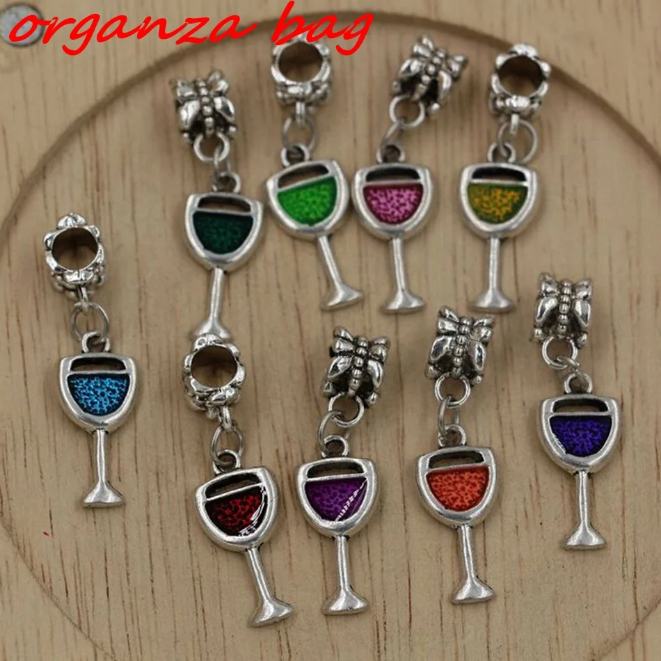 

Hot ! 9-color Enamel Wine Glass Goblet Drink Dangle Charm Bead fit European Bracelets 32 x 9mm ab802