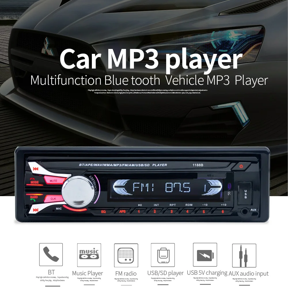 Millennialland 安い 新しい Fm カーラジオの Bluetooth 取り外し可能なフロントパネル自動オ ーディオステレオ車 Mp3 プレーヤー Aux Usb ハンズフリーラジオチューナーリ モート制御 オンライン 価格