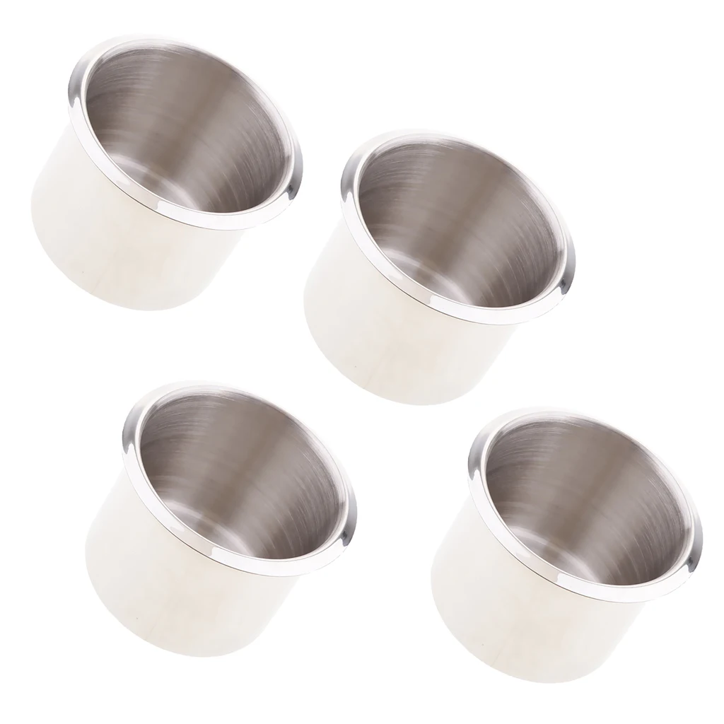 4 Pieces Stainless Steel Cup Drink Holders Recessed Cup Holder RV for Marine Boat Yacht RV Camper Truck - 68x55mm
