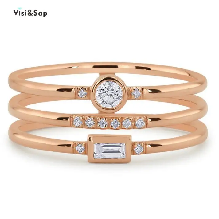 

Visisap 3 Line Ms Clear Zircon Rings for Women Dropshipping Supplier Jewelry Party Ring Rose Gold Color Accessories B2196