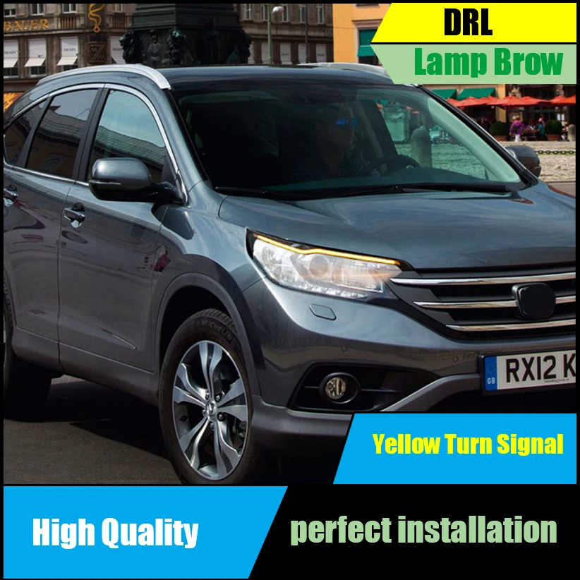 

Car-styling For Honda CR-V CRV 2012 2013 2014 LED Headlight Eyebrow Daytime Running Light White DRL With Yellow Turn Signal Lamp