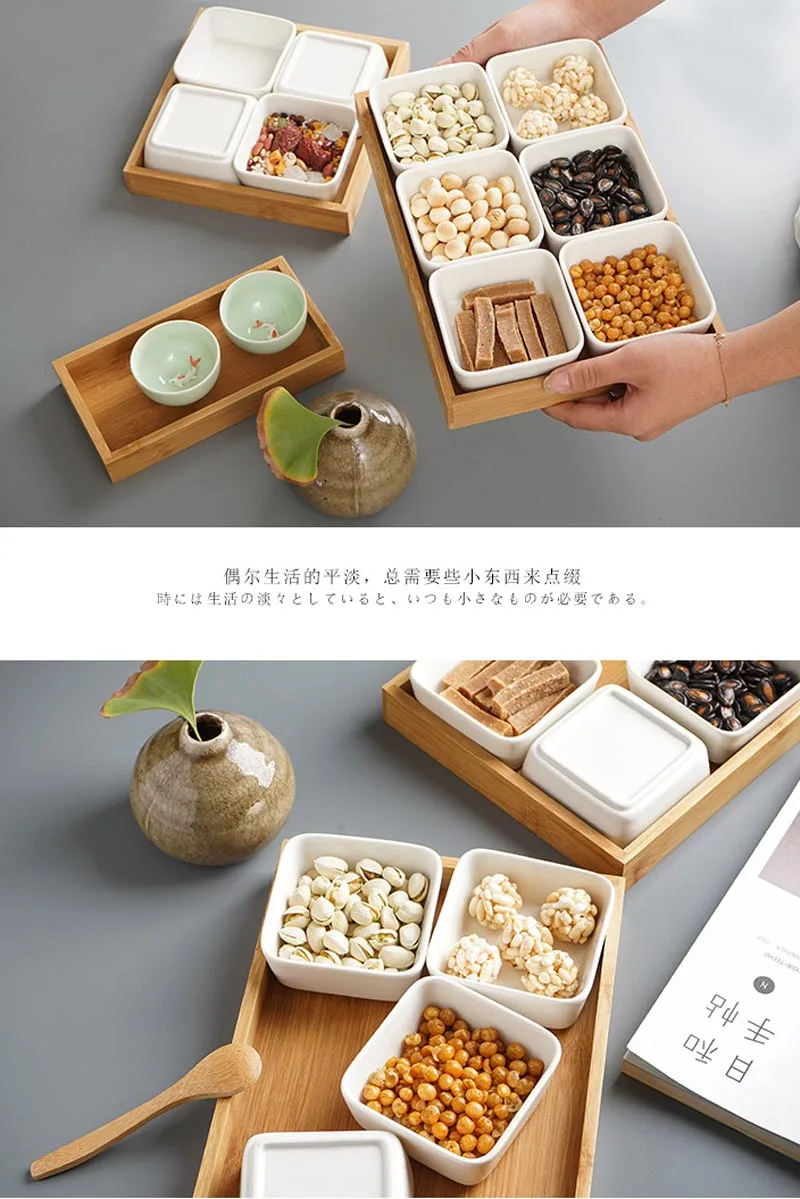 Креативный прямоугольный Керамика натуральный бамбук сухие фрукты с крышкой десерт коробочка, мыльница мульти плиты решетки коробка конфет сухофрукты снэк десерт лоток