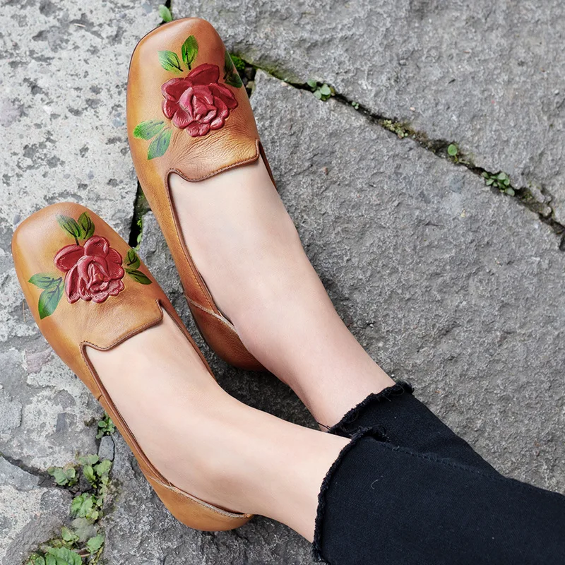 

2019 genuine leather shoes flat women's shoes slip-on loafers casual shoes round toe soft Bottom ladies shoes