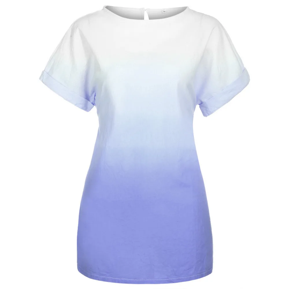 2019 women loose plus-size round neck beach dress cotton summer print dyed gradient short-sleeved beach dress plus size 40J10 (6)