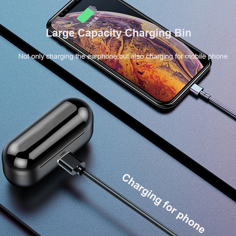 TWS V5 0 Bluetooth Earphone 8D Stereo Wireless Headphones Sport Wireless Earphones with LED 2000 mAh Charging Bin Phone Holder