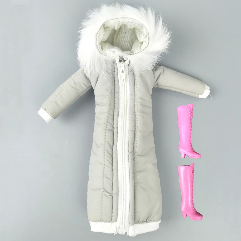 Серая зимняя одежда длинное пальто для куклы барби, одежда, платье, верхняя одежда, парка для 1/6 года, куртка для куклы BJD, аксессуары для 1:6, детские игрушки - Цвет: coat and shoes3