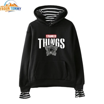 

Stranger Things 2D Fake Two Piece Hoodies Women Long Sleeve Hooded Sweatshirt 2019 New Arrival Hot Sale Casual Trendy Streetwear