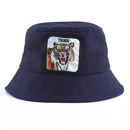 Новая модная Панама мужская шляпа-Панама женская летняя Рыбацкая шляпа с вышивкой в виде животного хип-хоп кепка Bob Hat chapeau - Цвет: tiger navy