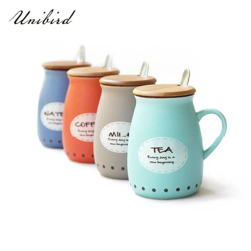 

Unibird Creative Letters Milk Mug Ceramic Matte Coffee Mug with Spoon and Lid Brief Zakka Breakfast Cup for Home Office Gift