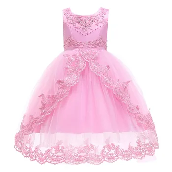 

High Quality Girl Dresses Princess Birthday Party Girl Clothes Tulle Lace Flower Wedding Dress Ball Gown For Kids 3-14 Y BW300