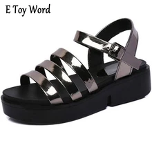 Verano Mujer Zapatos de Estilo 2017 Nueva Gladiador Sandalias de Plataforma Pisos Creepers Moda Mujeres Zapatos Planos 3 Colores